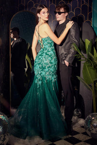 Ladivine Dress CB112 - Plunge Neckline, Long Fit and Flare Silhouette