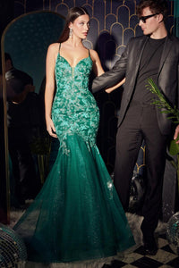 Ladivine Dress CB112 - Plunge Neckline, Long Fit and Flare Silhouette