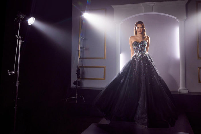 Ladivine Dress CB114 - Plunging Neckline, Long Floral Fit and Flare