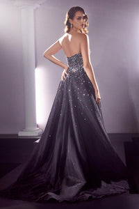 Ladivine Dress CB114 - Plunging Neckline, Long Floral Fit and Flare