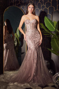 Ladivine Dress CB116 - Plunging Neckline, Long Floral Fit and Flare