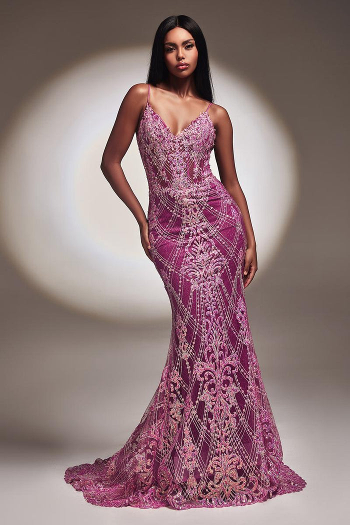 Ladivine Dress CC2168 - Spaghetti Strap Fit and Flare Gown