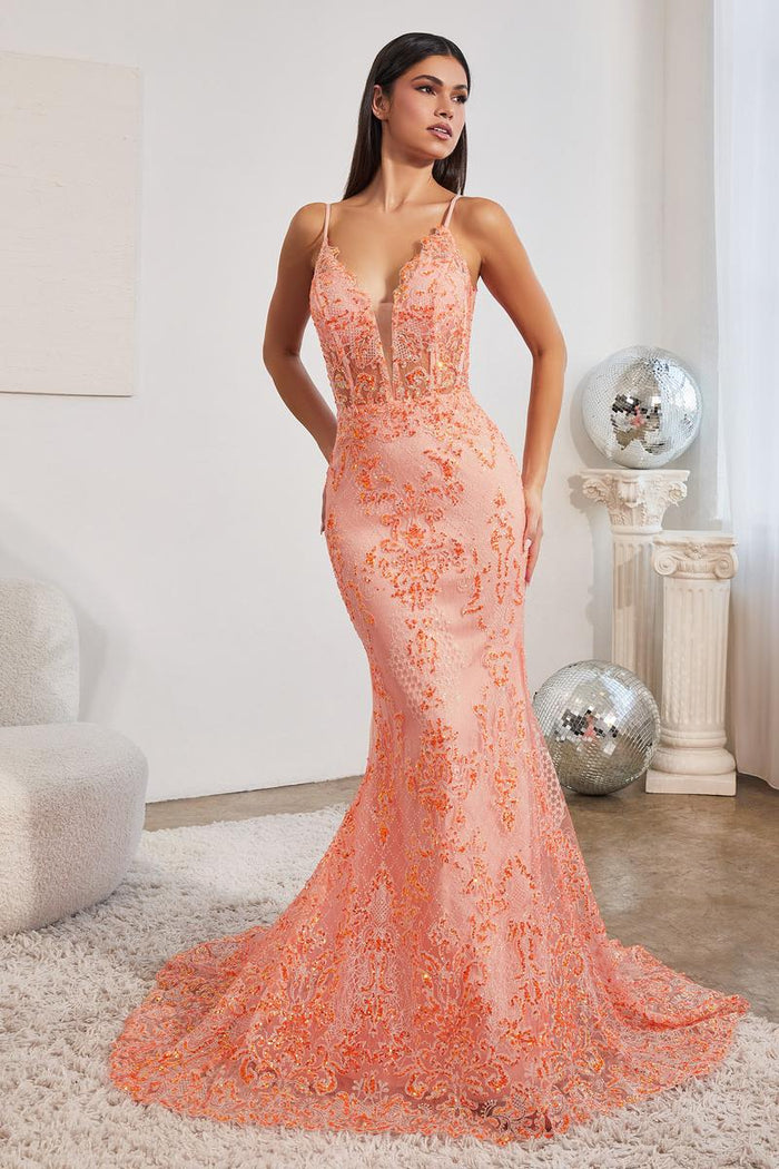 Ladivine Dress CC2189 Spaghetti Strap Fit and Flare Gown