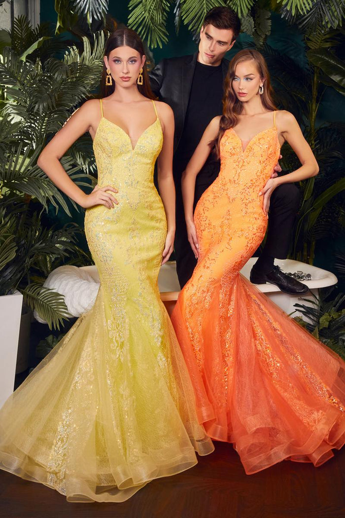 Ladivine Dress CC2279 - Spaghetti Strap Fit and Flare Gown