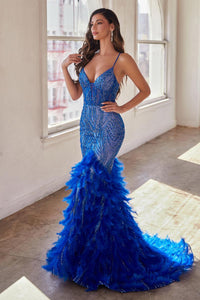 Ladivine Dress CC2308 - Deep V-Neck Fit and Flare Gown Ladivine Dress CC2308 - Deep V-Neck Fit and Flare Gown
