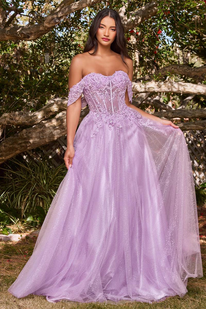 Ladivine Dress CD0198 - Off-Shoulder Long A-Line Gown