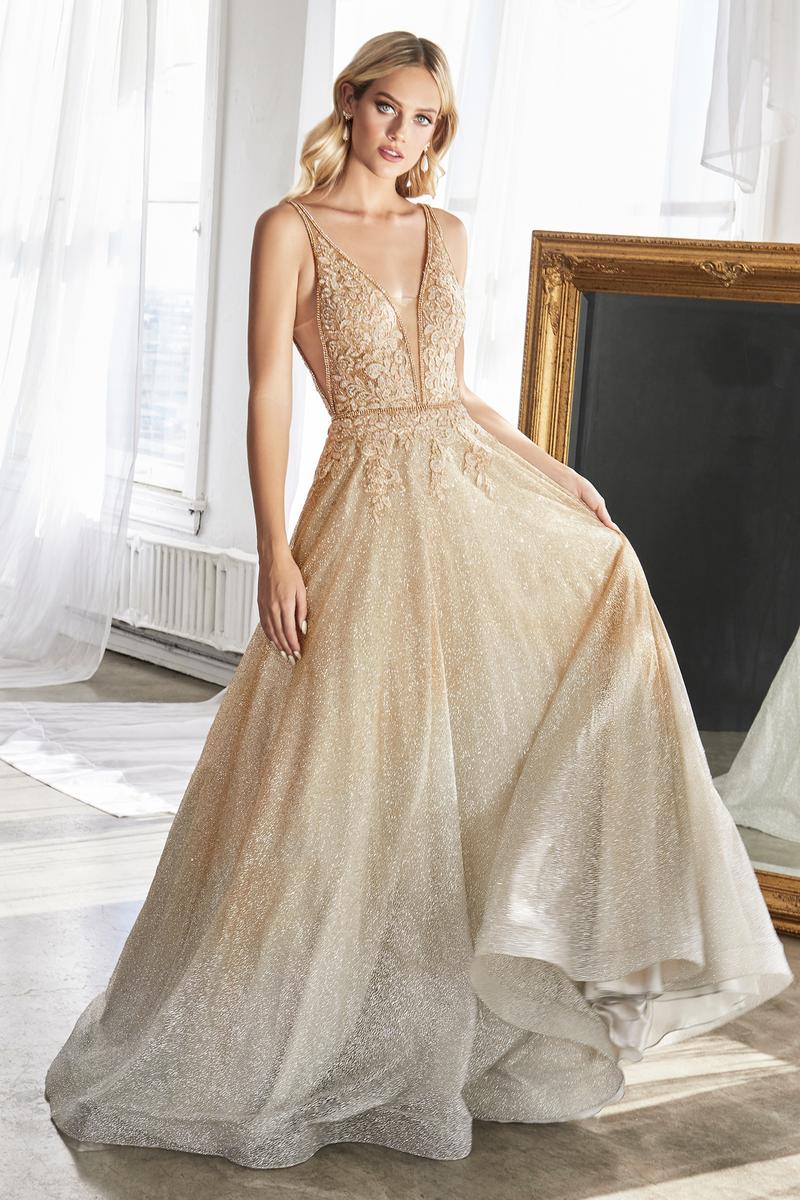 Ladivine Dress CD208 - Plunge Neckline, Long Fit and Flare Silhouette