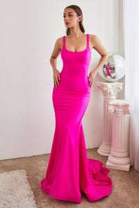 Ladivine Dress CD2219 - Strappy Back, Long Fit and Flare Silhouette
