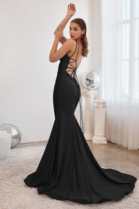 Ladivine Dress CD2219 - Strappy Back, Long Fit and Flare Silhouette
