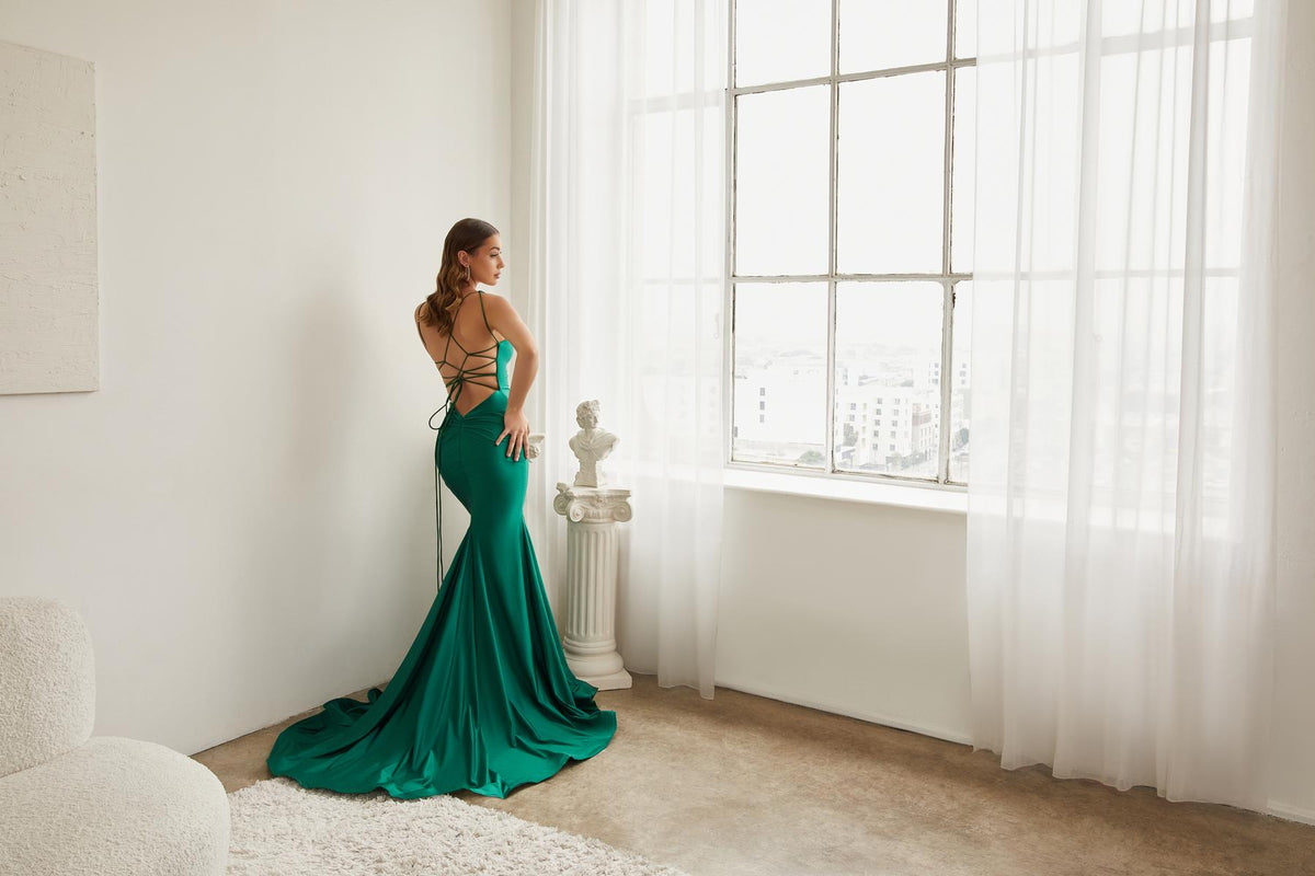Ladivine Dress CD2219 - Strappy Back, Long Fit and Flare Silhouette