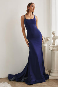 Ladivine Dress CD2219 - Strappy Back, Long Fit and Flare Silhouette