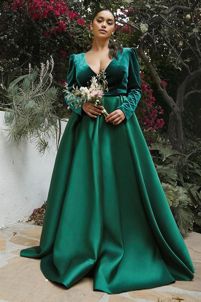 Ladivine Dress CD226 - Plunging Neckline, Long Floral Fit and Flare