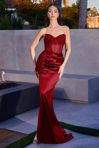 Ladivine Dress CD282 - Plunge Neckline, Long Fit and Flare Silhouette