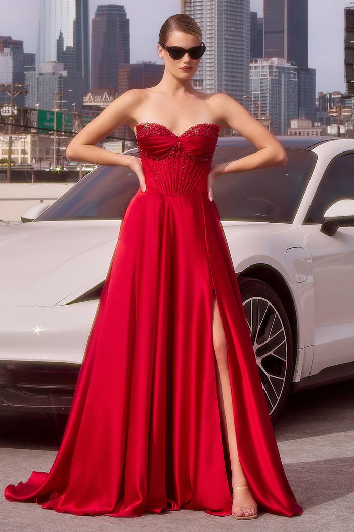 Ladivine Dress CD297 - Plunge Neckline, Long Floral Fit and Flare