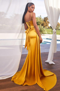 Ladivine Dress CD340 - Plunge Neckline, Long Floral Fit and Flare