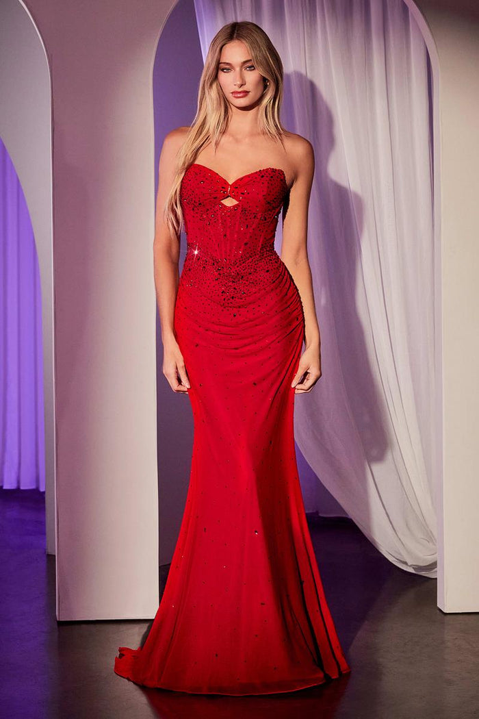 Ladivine CD768 Floral Spaghetti Strap Long Gown with Slit