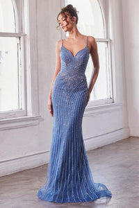 Ladivine Dress CD845 - Plunge Neckline, Long Floral Fit and Flare