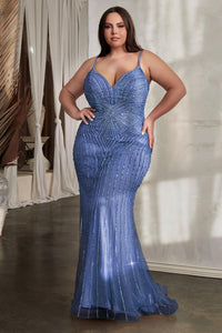 Ladivine Dress CD845 - Plunge Neckline, Long Floral Fit and Flare