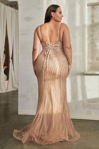 Ladivine Dress CD845 - Plunge Neckline, Long Floral Fit and Flare
