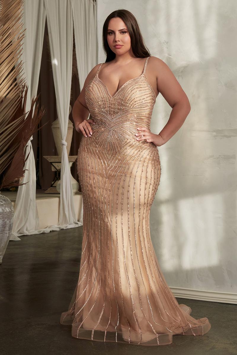 Ladivine Dress CD845 - Plunge Neckline, Long Floral Fit and Flare