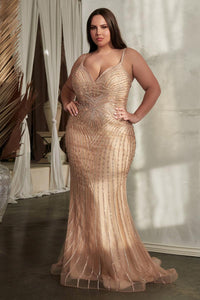 Ladivine Dress CD845 - Plunge Neckline, Long Floral Fit and Flare