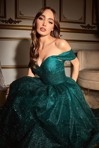Ladivine Dress CD870 - Plunging Neckline, Long Floral Fit and Flare