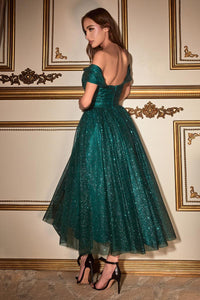 Ladivine Dress CD870 - Plunging Neckline, Long Floral Fit and Flare