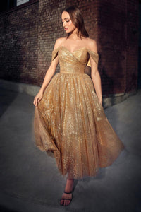 Ladivine Dress CD870 - Plunging Neckline, Long Floral Fit and Flare