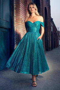 Ladivine Dress CD870 - Plunging Neckline, Long Floral Fit and Flare