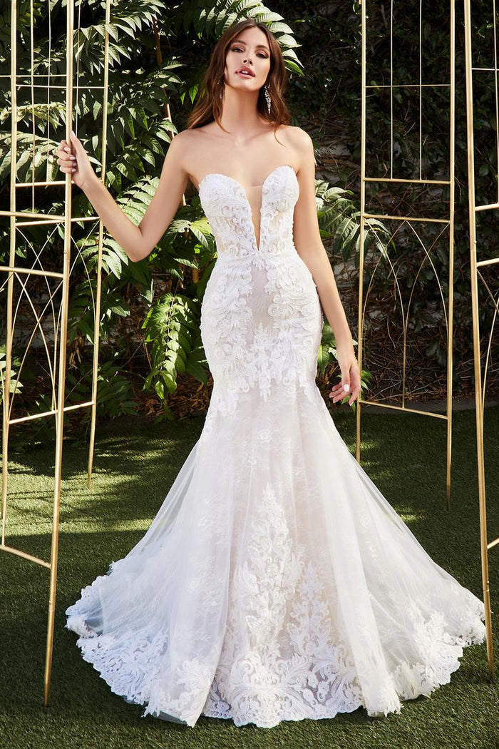 Ladivine Dress CD928 - Plunging Neckline, Long Floral Fit and Flare