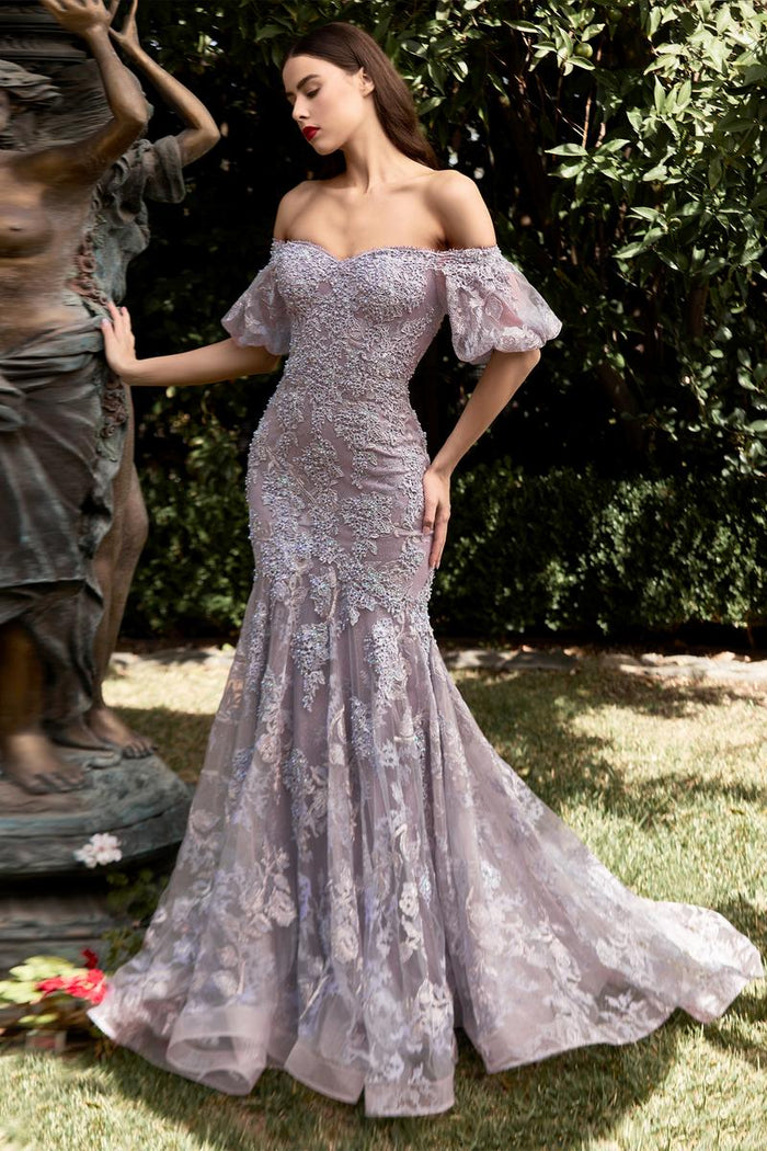 Ladivine Dress CD959 - Plunging Neckline, Long Floral Fit and Flare