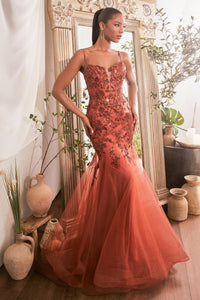 Ladivine Dress CDS488 - Plunging Neckline, Long Fit and Flare