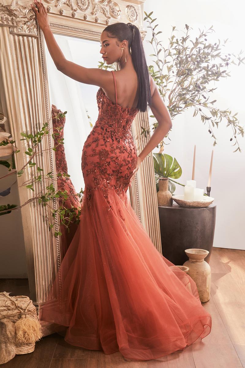 Ladivine Dress CDS488 - Plunging Neckline, Long Fit and Flare