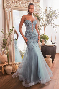 Ladivine Dress CDS488 - Plunging Neckline, Long Fit and Flare