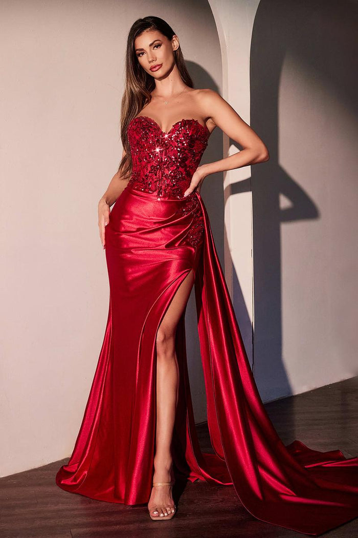 Ladivine Dress CDS530 - Plunging Neckline, Long Fit and Flare