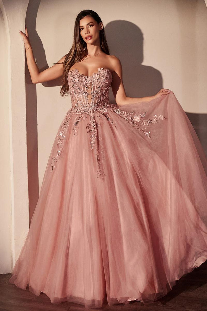 Ladivine Dress CDS536 - Plunge Neckline, Long Fit and Flare Silhouette