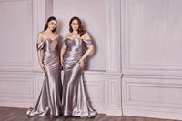 Ladivine Dress CH163 - Plunge Neckline, Long Fit and Flare Silhouette