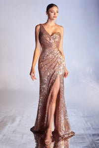 Ladivine CH182 Floral Sheer Bodice Long Dress