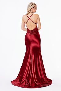 Ladivine Dress CH236 - Plunge Neckline, Long Floral Fit and Flare Gown