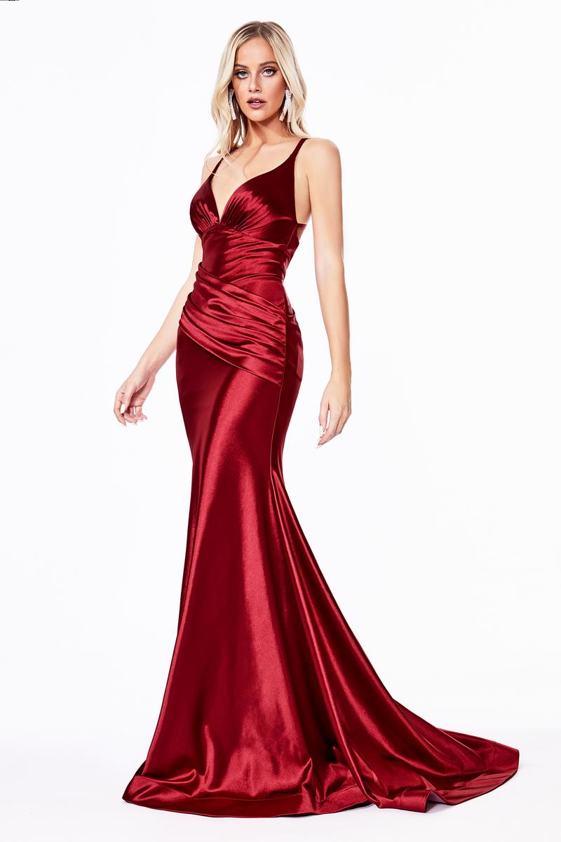 Ladivine Dress CH236 - Plunge Neckline, Long Floral Fit and Flare Gown