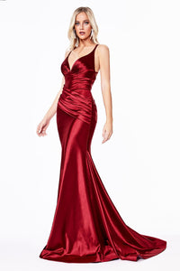 Ladivine Dress CH236 - Plunge Neckline, Long Floral Fit and Flare Gown