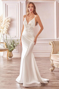 Ladivine Dress CH236 - Plunge Neckline, Long Floral Fit and Flare Gown