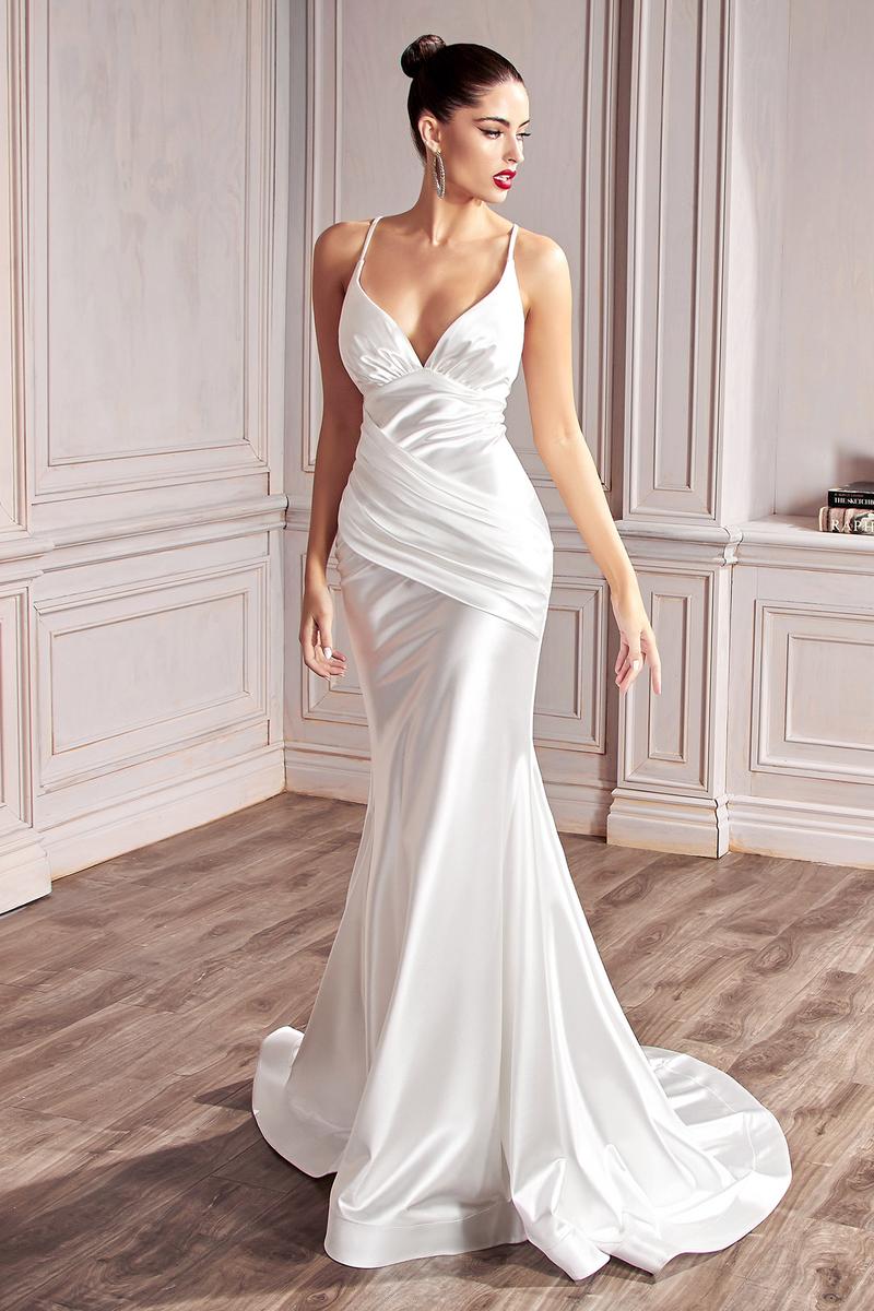 Ladivine Dress CH236 - Plunge Neckline, Long Floral Fit and Flare Gown