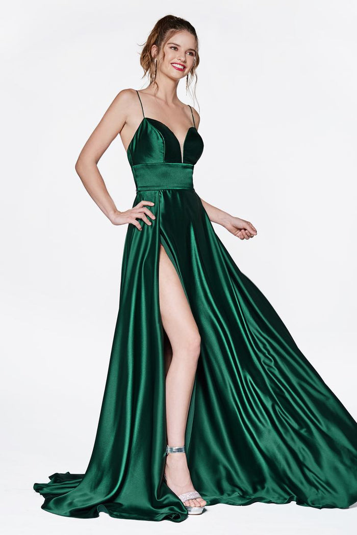 Ladivine Dress CJ523 - Plunge Neckline, Long Floral Fit and Flare