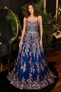 Ladivine CM323 Floral Illusion V-Neck Long Dress