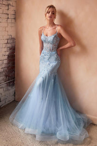 Ladivine Dress D145 - Plunge Neckline, Long Floral Fit and Flare