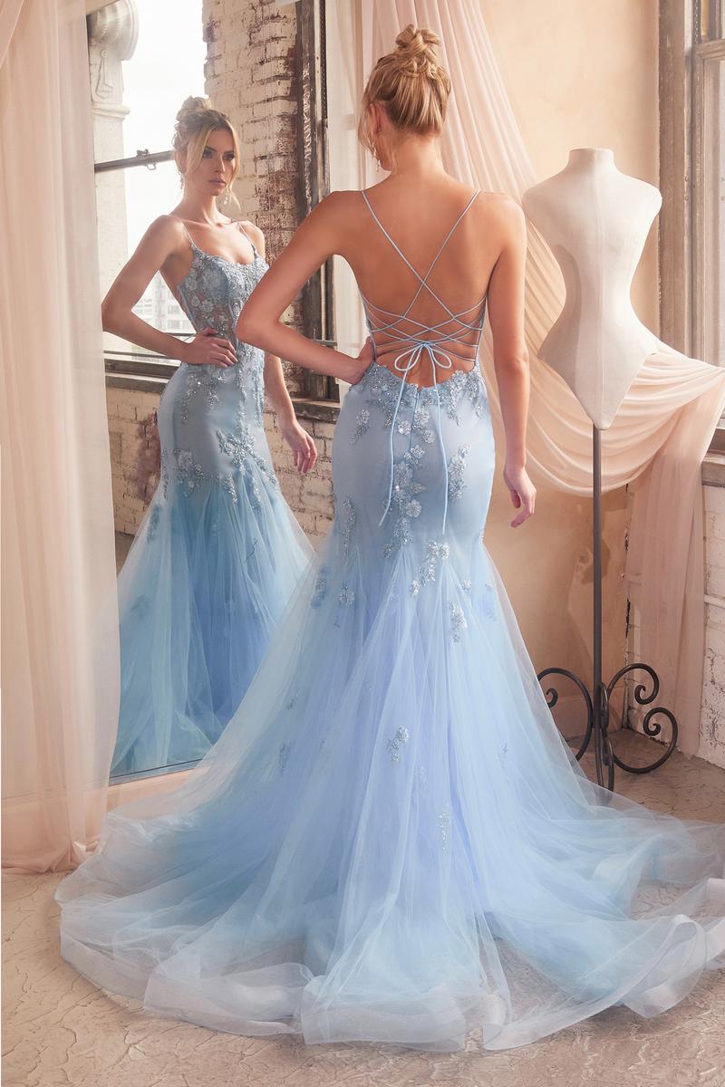 Ladivine Dress D145 - Plunge Neckline, Long Floral Fit and Flare