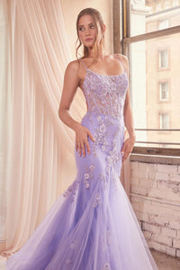Ladivine Dress D145 - Plunge Neckline, Long Floral Fit and Flare