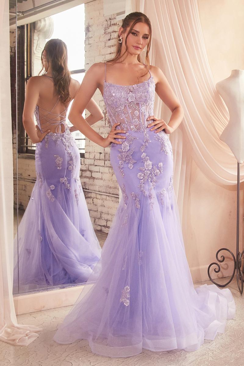 Ladivine Dress D145 - Plunge Neckline, Long Floral Fit and Flare