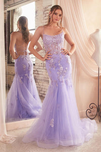 Ladivine Dress D145 - Plunge Neckline, Long Floral Fit and Flare